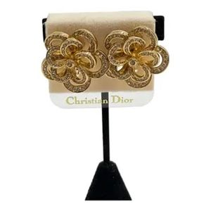 Christian Dior Flower Shaped Earrings with Crystals